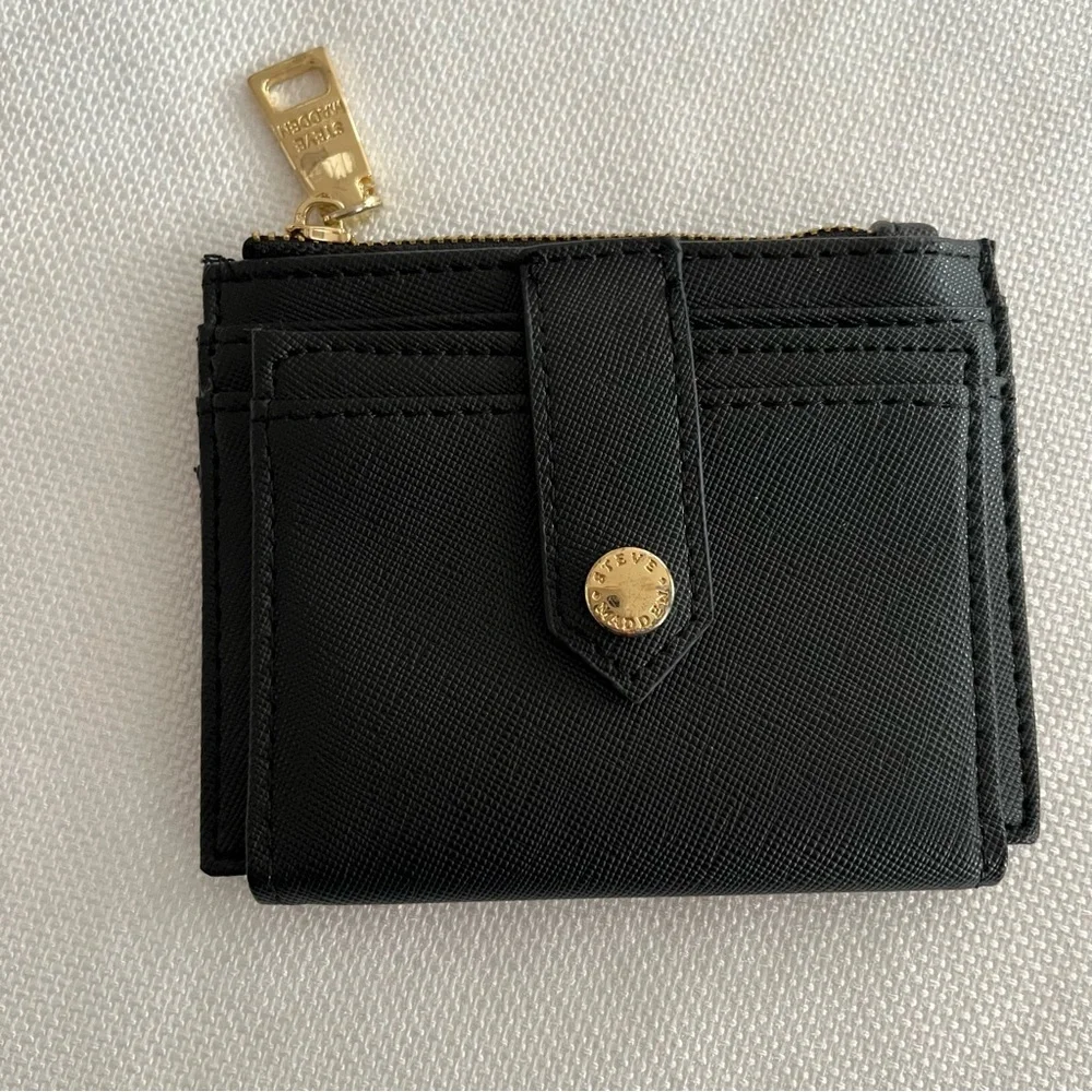 Steve Madden Black Cardholder Wallet with Gold Detail